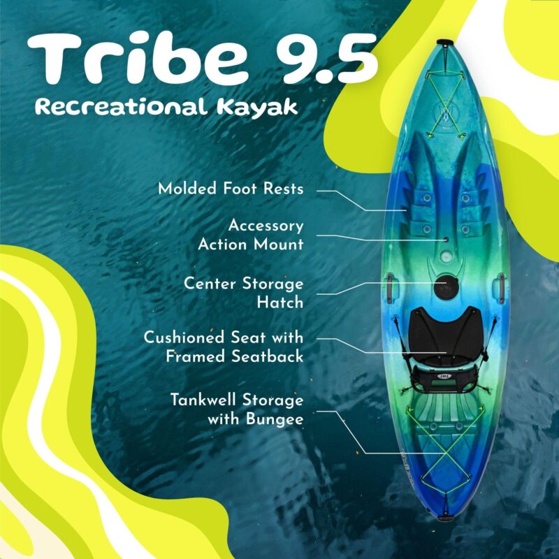 Perception Tribe 9.5′ Sit-On-Top Recreational Kayak – Adjustable Framed Seat & Ample Storage (Déjà Vu) - Image 6